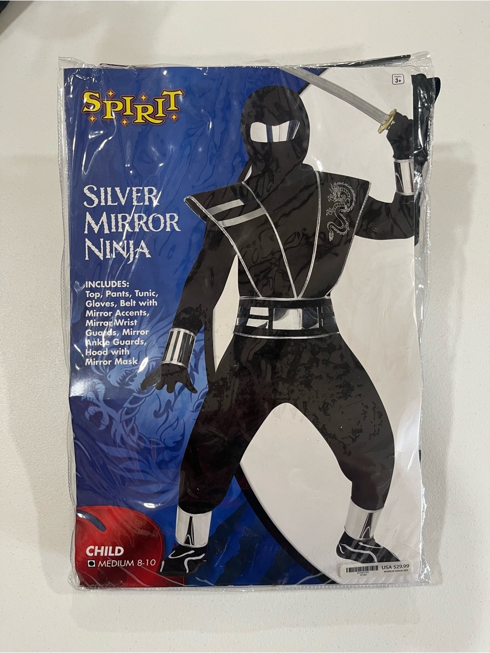 Spirit Silver Mirror Ninja Costume - Black & Silver size Medium